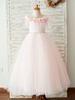 Robes cortège enfant perles col rond bijou tulle rose Flora Kids robes