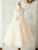 Robes cortège enfant Perles Col sans manches en tulle Champagne Tulle Enfants Robes de soirée formelles