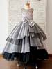 Robes cortège enfant Polka Dots Noir Tulle Corset Retour robe de bal de petit gâteau de mariage robe fille fleur