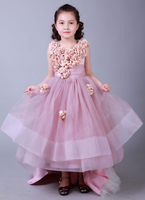 Robes cortège enfant Robe de dîner de robe haut/bas fleurs appliques Organza Train Ball robe fille lavande fleur fille