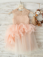 Robes cortège enfant Robe de soirée pour enfant avec perles et col bijou saumon