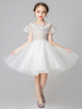Robes cortège enfant Robes de soirée de fille de fleur longueur de genou bijou cou sans manches brodé robes de soirée pour enfants avec Wrap