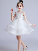 Robes cortège enfant robes de soirée enfants brodées sans manches col bijou