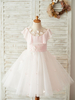 Robes cortège enfant rose col bijou sans manches en dentelle robes de soirée pour enfants