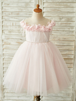 Robes cortège enfant rose cou bijou plumes sans manches enfants robes de soirée