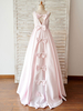 Robes cortège enfant Rose satin V Retour mariage fille fleur avec des arcs