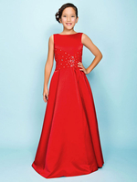Robes cortège enfant rouge bijou cou satin tissu sans manches longueur de plancher une ligne perlée enfants robes de soirée