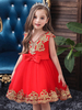 Robes cortège enfant rouge v-cou tulle longueur au genou silhouette broderie robe de fille de fleur