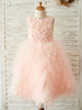 Robes cortège enfant sans manches col bijou Tutu rose robes de soirée pour les enfants