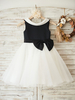 Robes cortège enfant satin tissu sans manches longueur au genou princesse silhouette arcs enfants robes de soirée