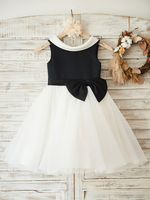 Robes cortège enfant satin tissu sans manches longueur au genou princesse silhouette arcs enfants robes de soirée