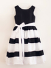 Robes cortège enfant Taffetas blanc Noir rayures Longueur genou robe fille fleur