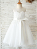 Robes cortège enfant Tulle Sans bretelles Longueur genou Princesse Silhouette Sash Bow Enfants Robes de soirée sociale