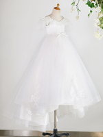 Robes cortège enfant V Cou Tulle Manches Courtes Etage Longueur Princesse Silhouette Arcs Enfants Social Robes De Fête