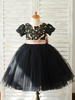 Robes cortège enfantarcs manches courtes col bijou noir enfants robes de soirée
