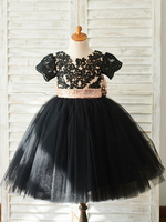 Robes cortège enfantarcs manches courtes col bijou noir enfants robes de soirée