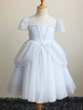 Robes cortège enfantbébé bleu col bijou manches courtes perles à volants robes de soirée pour enfants