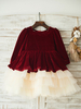 Robes cortège enfantcou carrée tulle manches longues au genou princesse silhouette dentelle robes enfants formelles Pageant