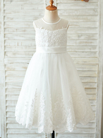 Robes cortège enfantécru blanc bijou cou sans manches arcs robes de soirée pour enfants