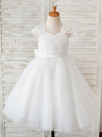 Robes cortège enfantécru blanc col bijou sans manches arcs robes de soirée pour enfants