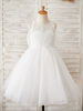 Robes cortège enfantécru blanc col bijou sans manches arcs robes de soirée pour enfants