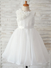 Robes cortège enfantécru blanc col bijou sans manches fleurs en satin robes de soirée pour enfants
