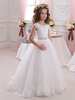 Robes cortège enfantmanches courtes col bijou Sash enfants robes de princesse