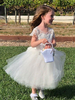 Robes cortège enfantrobe tutu blanc manches courtes en dentelle tulle robe de soirée pour enfants