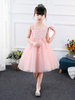 Robes Cortèges Enfants Filles en Dentelles Cousu les Fleurs Transparentes à Col Rond sans Manches Coupe Cintrée à Lacets avec Noeud Bas Evasée Unicolore