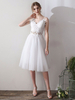 Robes courtes col en V manches Une ligne Longueur naturelle thé taille organza Robes de mariée