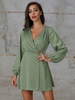 Robes Courtes Femmes à Col V avec Manches Longues Amples Coupe Cintrée Décors avec Boutons Bas Evasée Unicolore