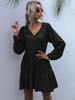 Robes Courtes Femmes à Col V avec Manches Longues Amples Coupe Cintrée Unicolore