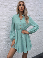 Robes Courtes Femmes Imprimés les Carreaux avec Manches Longues Amples à Col Revers Coupe Cintrée Unicolore