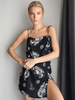 Robes Courtes Femmes Moulantes Imprimés sans Manches Coupe Cintrée à Col Carré Fente Latérale Bicolores Sexy