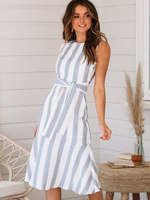 Robes dété femmes robe courte sans manches à rayures avec ceinture