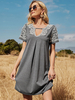 Robes Décontractées Manches Courtes Décontracté Noué Décolleté Cranté Surdimensionné Robe Tunique Gris Foncé