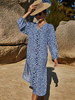 Robes Décontractées Manches Longues Imprimé Décontracté Décontracté Décolleté Sur Le Devant Col En V Couches Robe Tunique Bleu Gris