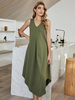 Robes Décontractées Sans Manches Décontracté Noué Col En Cœur Haut Bas Design Robe Tunique Vert Chasseur