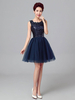 Robes de bal courtes Dark Navy Sequin Tulle robe de Graduation mignon sans manches Mini robe de cocktail