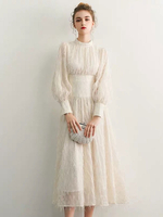 Robes de bal de cocktail à manches longues en dentelle longueur de thé robe dinvité de mariage