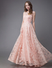 Robes de bal dentelle longue robe de soirée rose doux sans manches maxi longueur de plancher robes de soirée