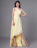 Robes de bal jonquille une épaule perlée asymétrique en mousseline de soie haute robe de demoiselle dhonneur