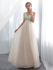 Robes de bal Longue robe de demoiselle dhonneur de Champagne Sequin en mousseline de soie Robe maxi formelle