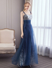 Robes de bal Longue Robe de Soirée Longue Noire en Tulle Sangles Navysequin