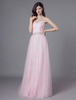 Robes de bal longues en tulle rose pâle sans bretelles perles maxi robe de soirée
