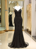Robes de bal noires de luxe sirène lourdes perles robe de soirée longue formelles
