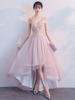 Robes de bal rose 2022 en dentelle col V Robe de Graduation asymétrique Robe de soirée
