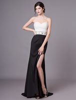 Robes de bal sans bretelles perles haute split robe de soirée sexy