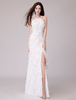 Robes de bal sexy split longues plumes halter robes de soirée