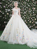 Robes de banquet en dentelle avec fleur princesse col bateau et doublure manches courtes Avec traîne sans jupon de cérémonie